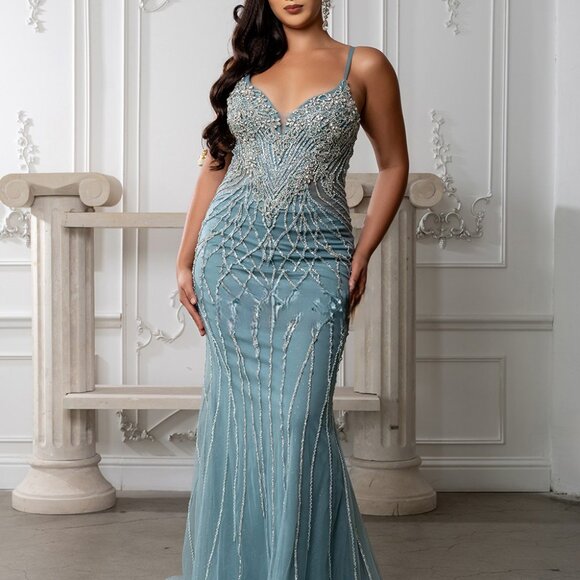 Fitted formal dress.Prom party mother of the bride gala evening navy blue,green - Picture 6 of 7